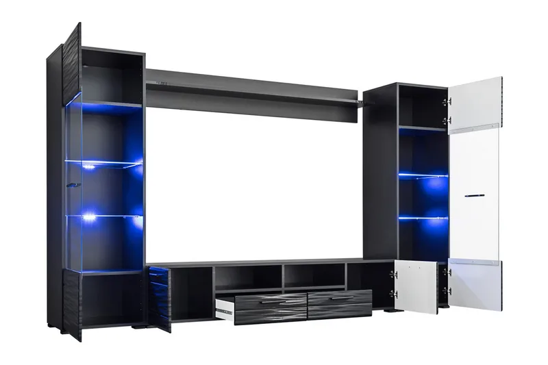 Apryl Modern TV Mediamöbel med Vitrinskåp och LED-belysning - Svart / Trä / Glas - Möbler - Vardagsrum - Tv-möbler & mediamöbler - Tv-möbelset