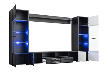 Apryl Modern TV Mediamöbel med Vitrinskåp och LED-belysning - Svart / Trä / Glas - Möbler - Vardagsrum - Tv-möbler & mediamöbler - Tv-möbelset
