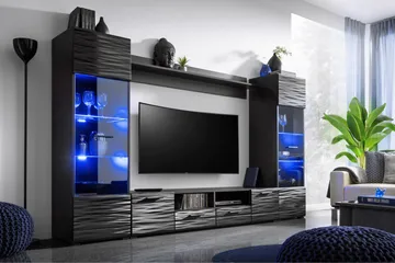 Apryl Modern TV Mediamöbel med Vitrinskåp och LED-belysning - Svart / Trä / Glas - Möbler - Vardagsrum - Tv-möbler & mediamöbler - Tv-möbelset