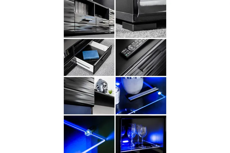 Apryl Modern TV Mediamöbel med Vitrinskåp och LED-belysning - Svart / Trä / Glas - Möbler - Vardagsrum - Tv-möbler & mediamöbler - Tv-möbelset