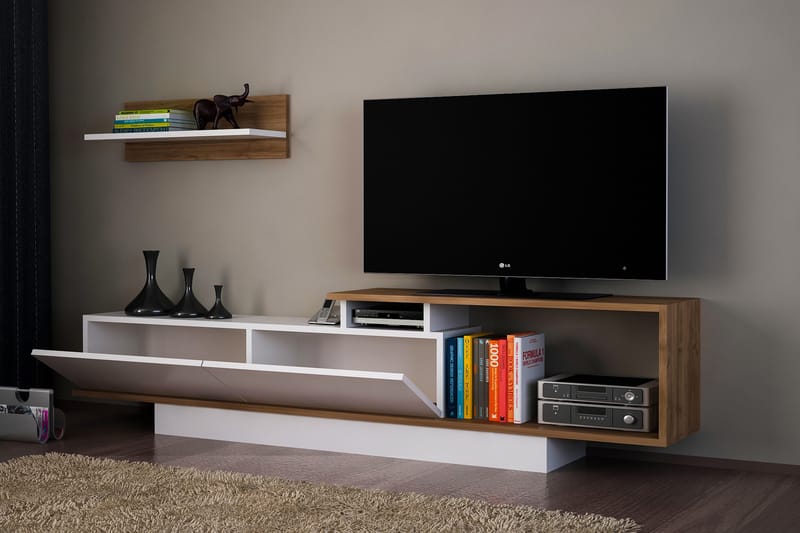ASHLY Tv-bänk Vit/Valnöt - Vit/Valnöt - Möbler - Vardagsrum - Tv-möbler & mediamöbler - Tv-möbelset