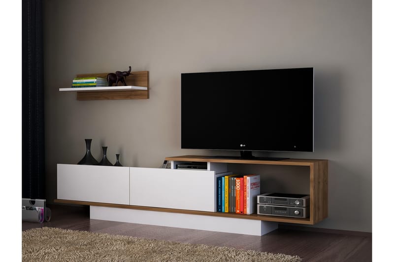 ASHLY Tv-bänk Vit/Valnöt - Vit/Valnöt - Möbler - Vardagsrum - Tv-möbler & mediamöbler - Tv-möbelset