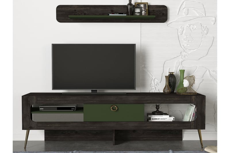 COTTIER TV-Möbelset 180 cm Svart/Grön - Tv-möbelset