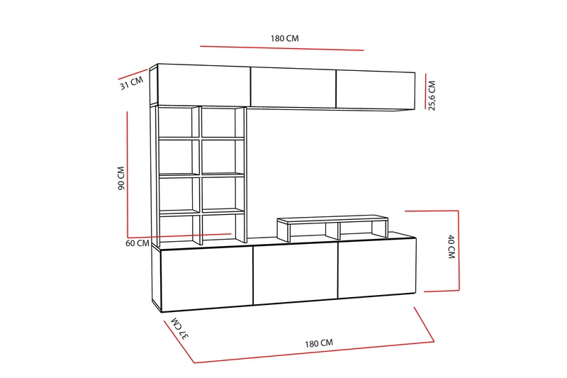 Decorotika Mediaförvaring - Teak/Svart - Möbler - Vardagsrum - Tv-möbler & mediamöbler - Tv-möbelset