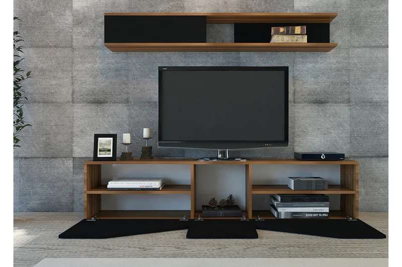 Decorotika Tv-bänk med Hylla - Valnöt/Svart - Möbler - Vardagsrum - Tv-möbler & mediam öbler - Tv-möbelset