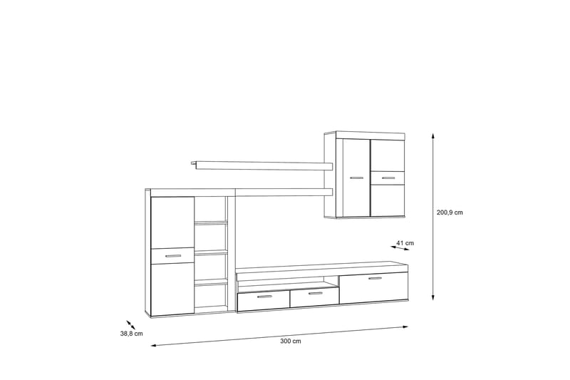 Dolnis Tv-möbelset 41x300 cm - Brun/Grå - Möbler - Vardagsrum - Tv-möbler & mediamöbler - Tv-möbelset