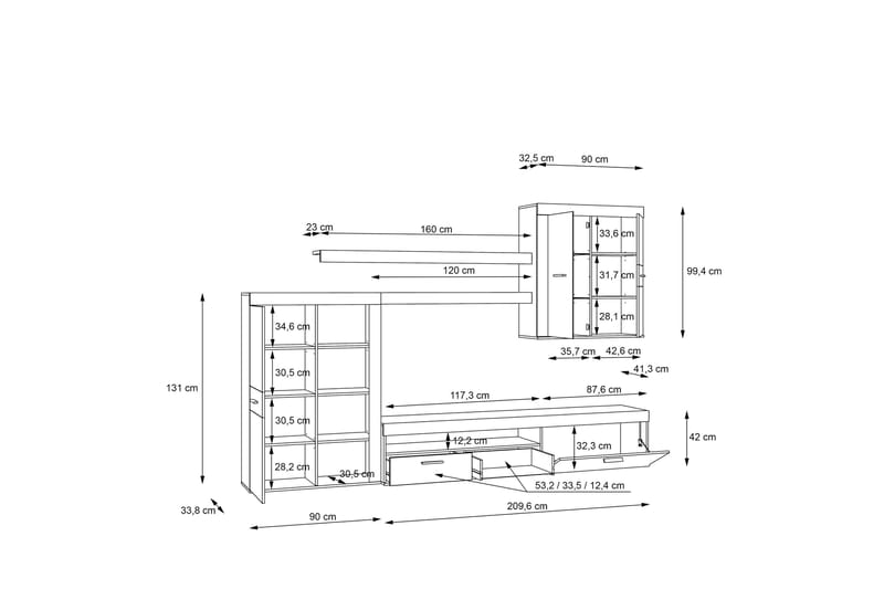 Dolnis Tv-möbelset 41x300 cm - Brun/Grå - Möbler - Vardagsrum - Tv-möbler & mediamöbler - Tv-möbelset