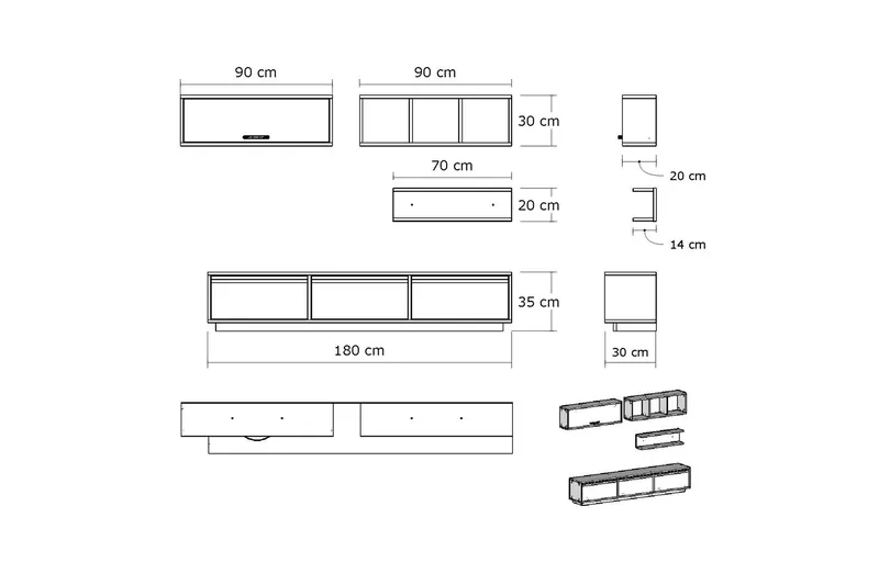 Elegancia Mediaförvaring 180 cm - Vit - Möbler - Vardagsrum - Tv-möbler & mediamöbler - Tv-möbelset