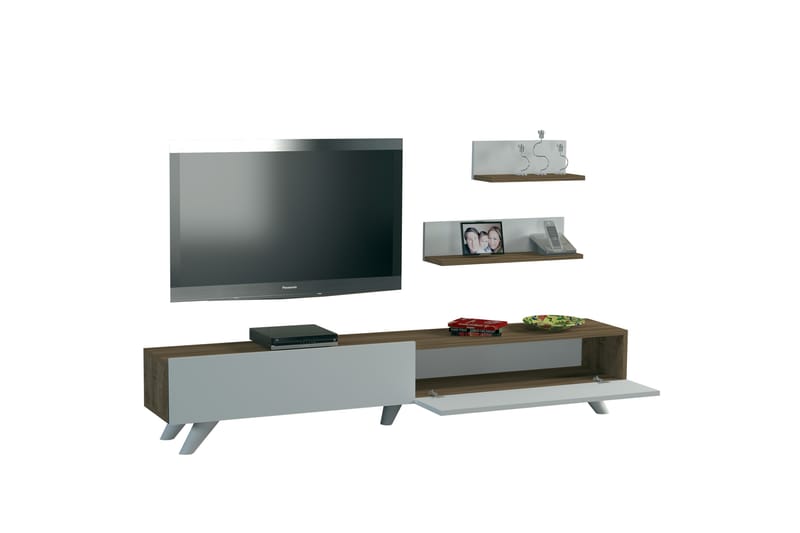 ELLEVIE Tv-bänk Vit/Valnöt - Vit/Valnöt - Tv-möbelset ELLEVIE Tv-bänk Vit/Valnöt - Vit/Valnöt - Tv-möbelset