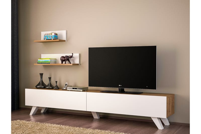 ELLEVIE Tv-bänk Vit/Valnöt - Vit/Valnöt - Tv-möbelset ELLEVIE Tv-bänk Vit/Valnöt - Vit/Valnöt - Tv-möbelset