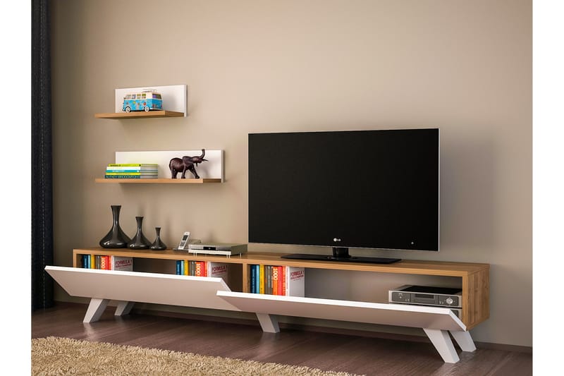 ELLEVIE Tv-bänk Vit/Valnöt - Vit/Valnöt - Tv-möbelset ELLEVIE Tv-bänk Vit/Valnöt - Vit/Valnöt - Tv-möbelset