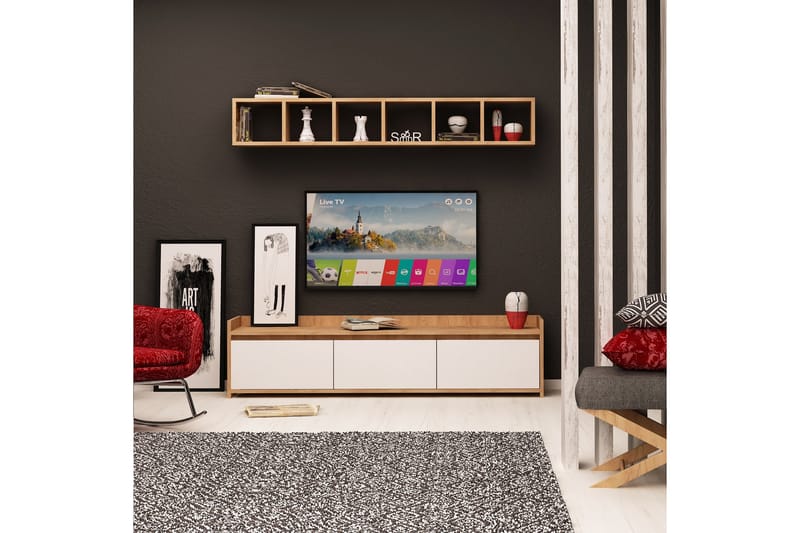 ELLINA Hallförvaring Trä/Vit - Trä/Vit - Möbler - Vardagsrum - Tv-möbler & mediamöbler - Tv-möbelset