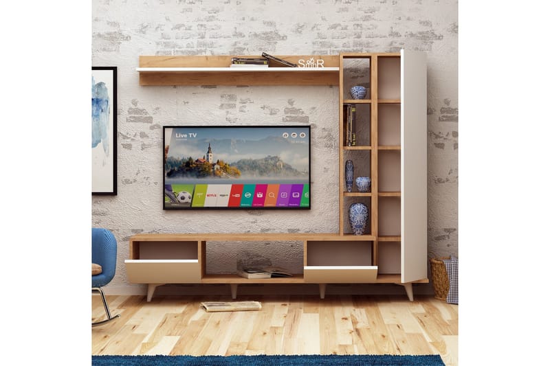 ELLINA Mediaförvaring Trä/Vit - Trä/Vit - Möbler - Vardagsrum - Tv-möbler & mediamöbler - Tv-möbelset
