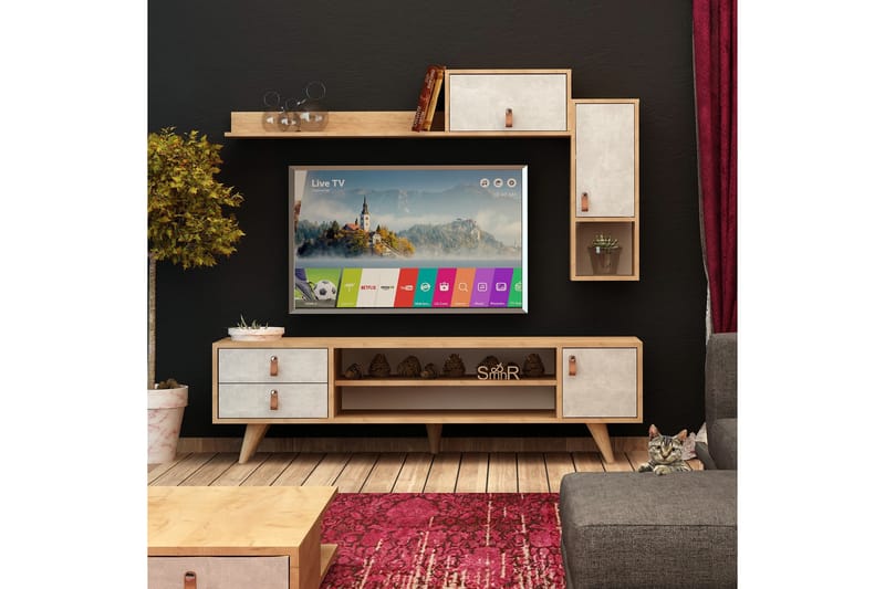 ELLINA Mediaförvaring Trä/Vit - Trä/Vit - Möbler - Vardagsrum - Tv-möbler & mediamöbler - Tv-möbelset