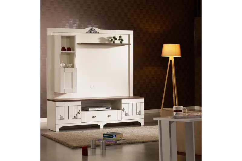 Gaszpar Mediaförvaring - Vit/Valnöt - Möbler - Vardagsrum - Tv-möbler & mediamöbler - Tv-möbelset