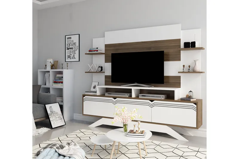 Hejde TV-Möbelset 149 cm, Vit/Brun