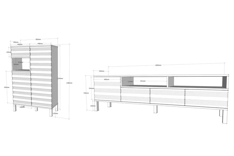 Hejde TV-Möbelset 180 cm - Vit/Grå - Möbler - Vardagsrum - Tv-möbler & mediamöbler - Tv-möbelset