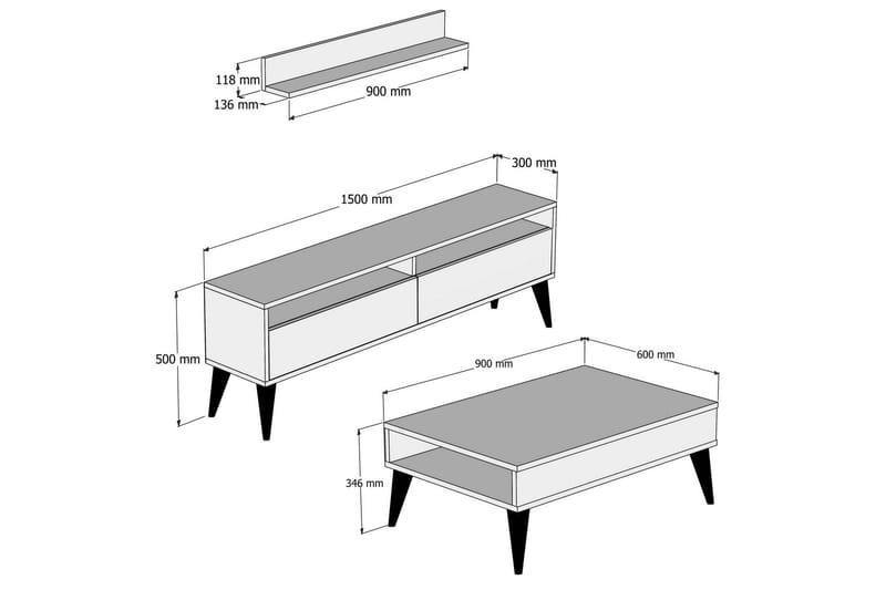 Hoptrup Vardagsrumsset 150 cm - Ek/Brun - Möbler - Vardagsrum - Tv-möbler & mediamöbler - Tv-möbelset