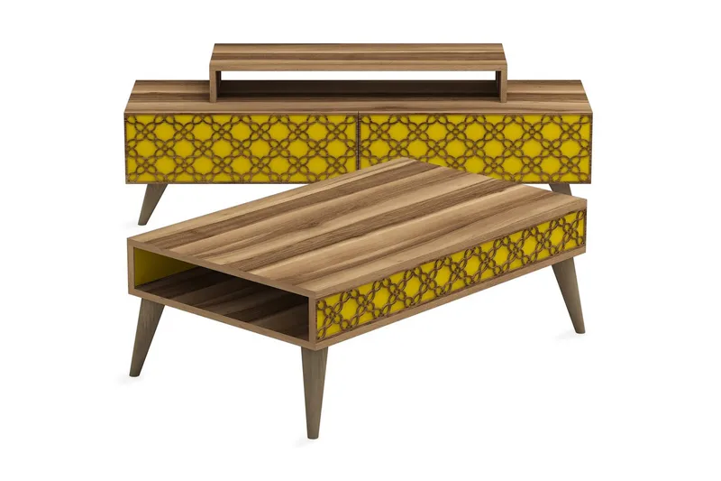 Hovdane TV-Möbelset 140 cm - Brun/Gul - Möbler - Vardagsrum - Tv-möbler & mediamöbler - Tv-möbelset