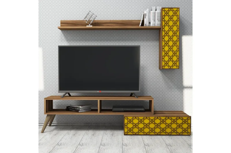 Hovdane TV-Möbelset 150 cm, Brun/Gul
