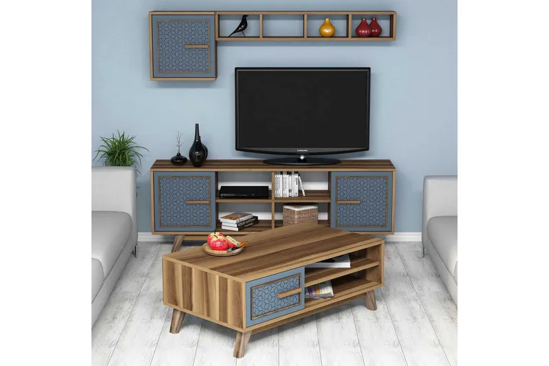 Hovdane TV-Möbelset 160 cm - Brun/Blå - Möbler - Vardagsrum - Tv-möbler & mediamöbler - Tv-möbelset