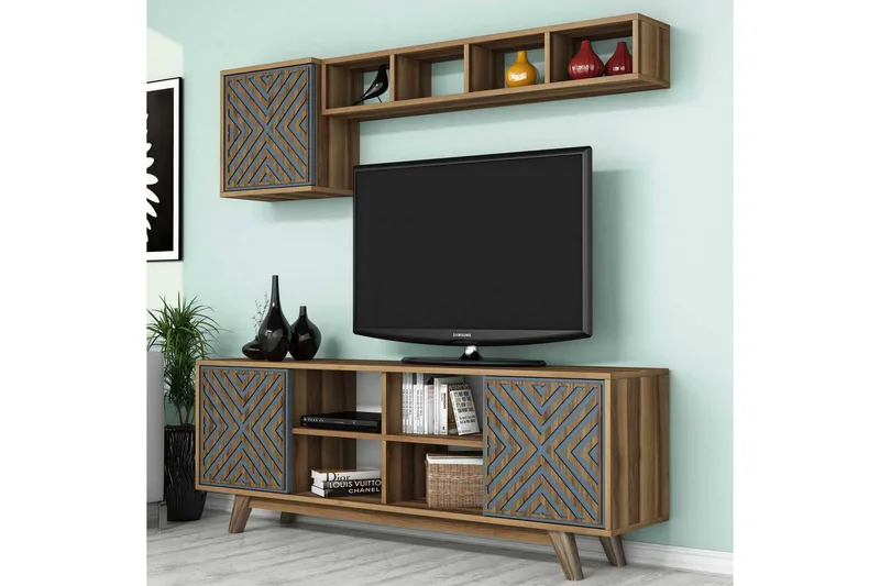 Hovdane TV-Möbelset 160 cm - Brun/Blå - Möbler - Vardagsrum - Tv-möbler & mediamöbler - Tv-möbelset