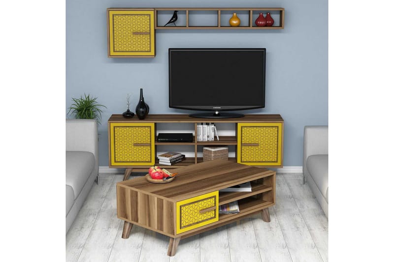 Hovdane TV-Möbelset 160 cm - Brun/Gul - Möbler - Vardagsrum - Tv-möbler & mediamöbler - Tv-möbelset