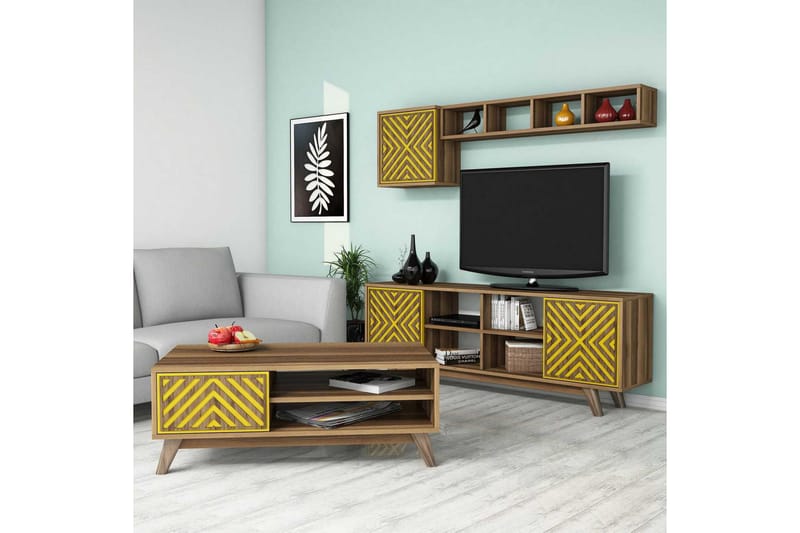Hovdane TV-Möbelset 160 cm - Brun/Gul - Möbler - Vardagsrum - Tv-möbler & mediamöbler - Tv-möbelset