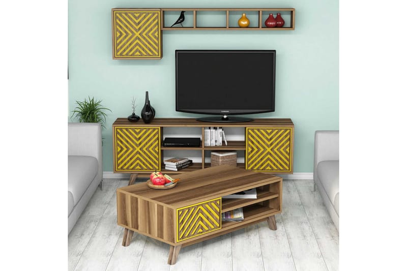 Hovdane TV-Möbelset 160 cm, Brun/Gul