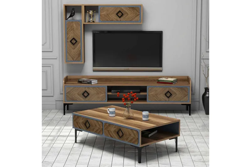 Hovdane TV-Möbelset 180 cm - Brun/Blå - Möbler - Vardagsrum - Tv-möbler & mediamöbler - Tv-möbelset