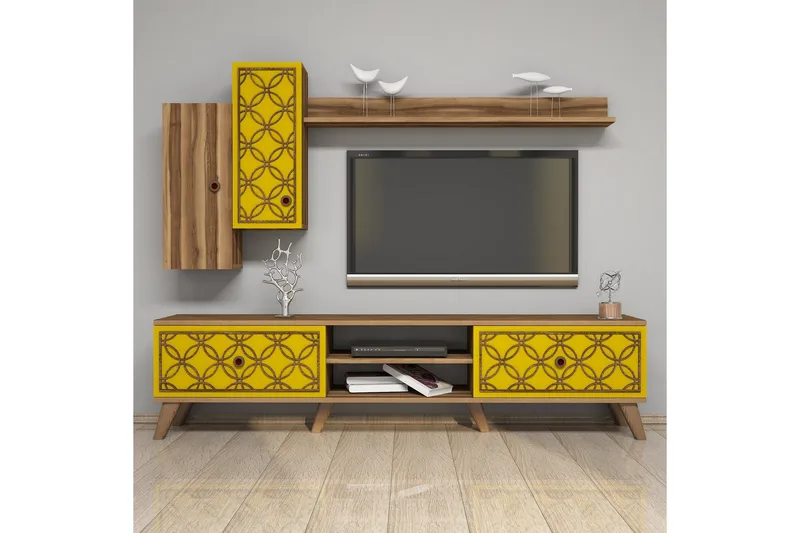 Hovdane TV-Möbelset 180 cm, Brun/Gul