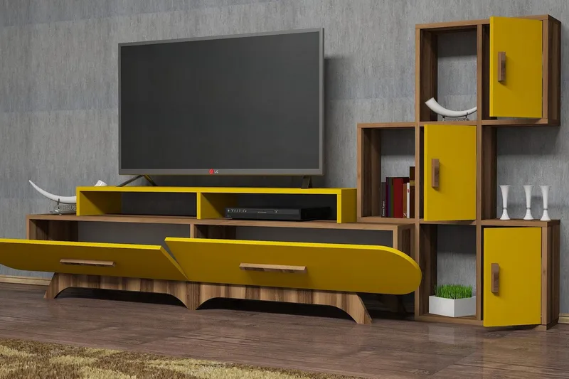 Hovdane TV-Möbelset 205 cm - Brun/Gul - Möbler - Vardagsrum - Tv-möbler & mediamöbler - Tv-möbelset