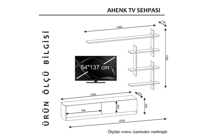 IRAYLA Tv-bänk med Vägghylla Vit - Vit - Tv-möbelset