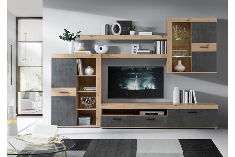 KALCHEVA Tv-möbelset 41x300 cm Brun/Grå - Möbler - Vardagsrum - Tv-möbler & mediamöbler - Tv-möbelset