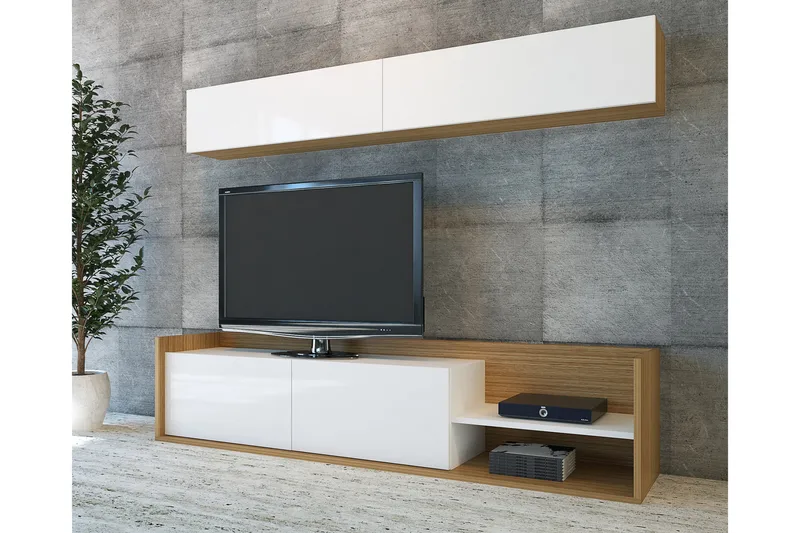Kaletea Mediaförvaring - Vit/Teak - Möbler - Vardagsrum - Tv-möbler & mediamöbler - Tv-möbelset