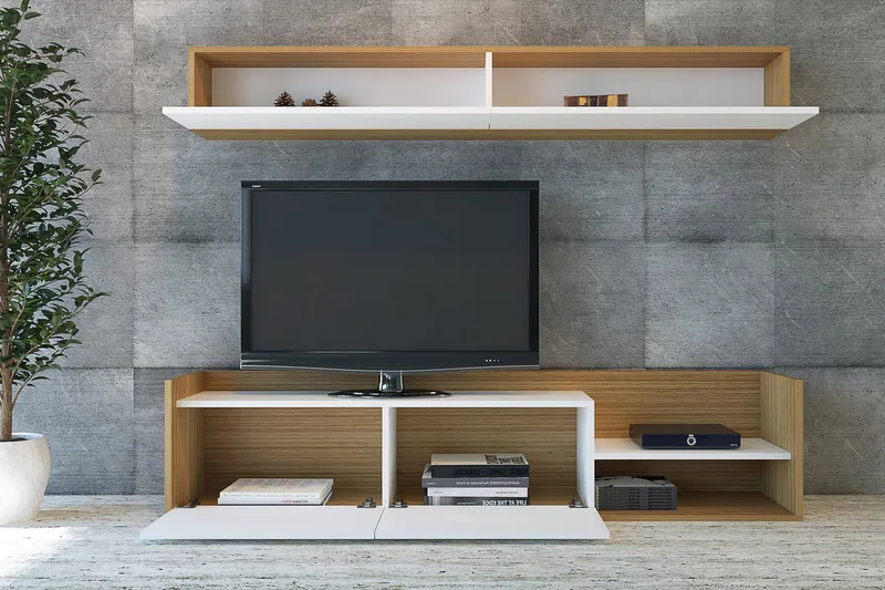 Kaletea Mediaförvaring - Vit/Teak - Möbler - Vardagsrum - Tv-möbler & mediamöbler - Tv-möbelset