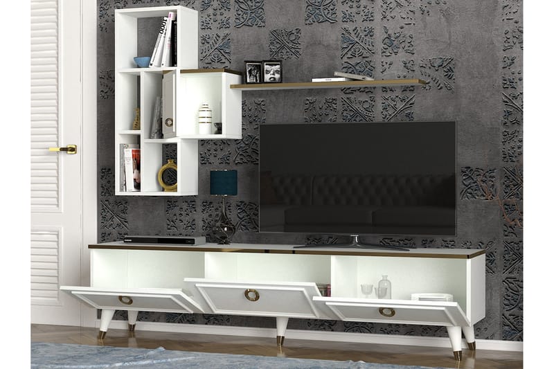 KYRKEBERG TV-Möbelset 180 cm Vit/Gul - Tv-möbelset