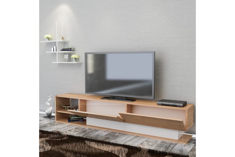LALINE Tv-bänk Vit/Teak - Vit/Teak - Möbler - Vardagsrum - Tv-möbler & mediamöbler - Tv-möbelset
