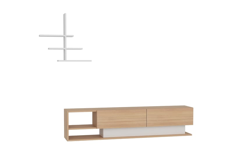 LALINE Tv-bänk Vit/Teak - Vit/Teak - Möbler - Vardagsrum - Tv-möbler & mediamöbler - Tv-möbelset