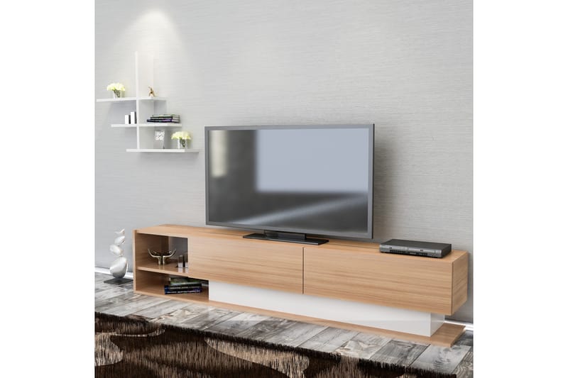 LALINE Tv-bänk Vit/Teak - Vit/Teak - Möbler - Vardagsrum - Tv-möbler & mediamöbler - Tv-möbelset
