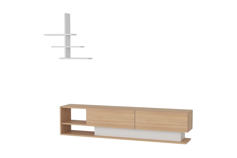 LALINE Tv-bänk Vit/Teak - Vit/Teak - Möbler - Vardagsrum - Tv-möbler & mediamöbler - Tv-möbelset