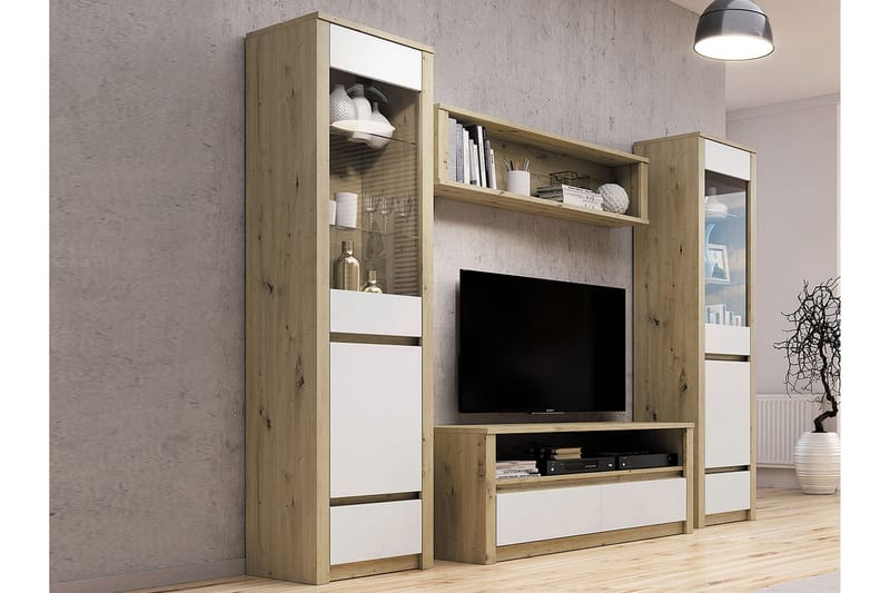LENDORF Tv-möbelset 130 cm Ek/Vit - Natur|Vit - Tv-möbelset