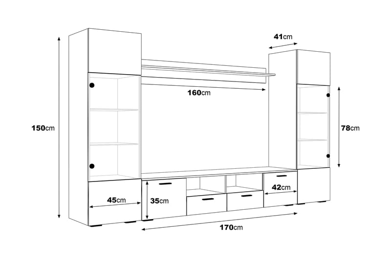 LOUBCRY Tv-Möbelset 41x260 cm Glas/Vit - Tv-möbelset