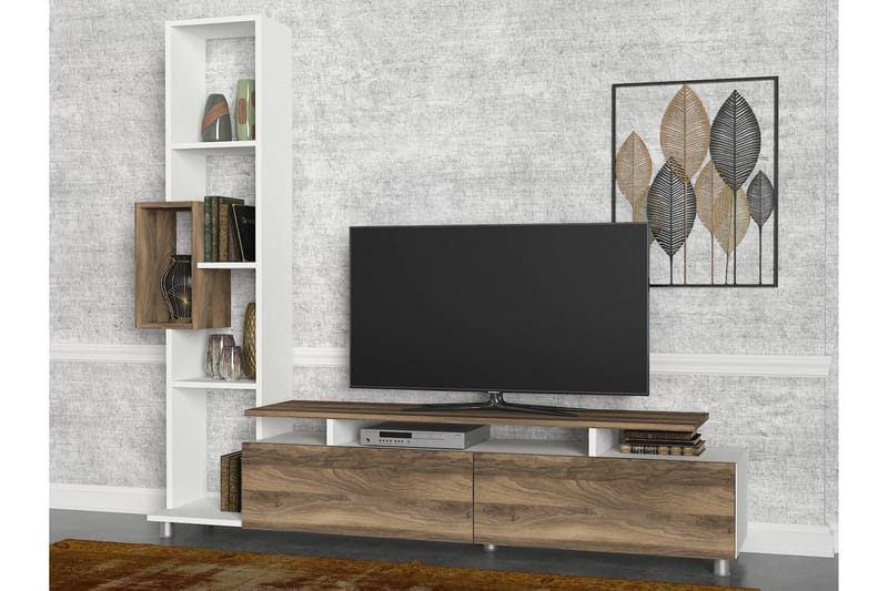 MARYLOUISE Tv-bänk Vit/Valnöt - Vit/Valnöt - Möbler - Vardagsrum - Tv-möbler & mediamöbler - Tv-möbelset