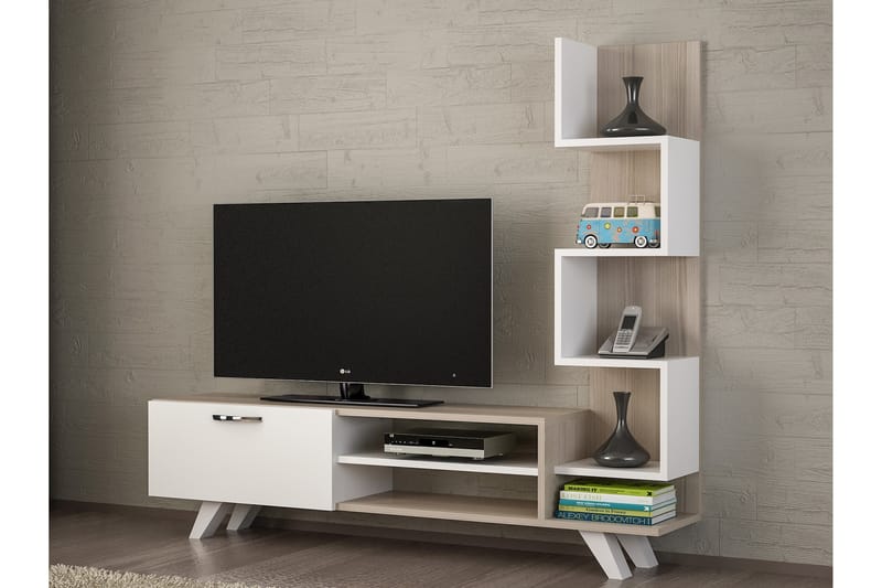 MASCONE Tv-bänk med Sidobokhylla Vit - Vit - Tv-möbelset