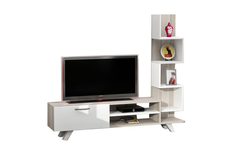 MASCONE Tv-bänk med Sidobokhylla Vit - Vit - Tv-möbelset