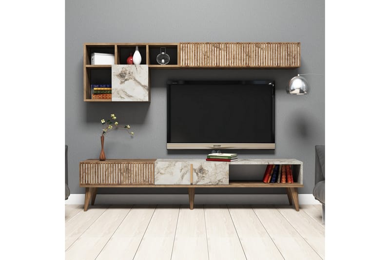 MIECZNIKOWSKI TV-Möbelset 180 cm Valnöt/Vit - Möbler - Vardagsrum - Tv-möbler & mediamöbler - Tv-möbelset