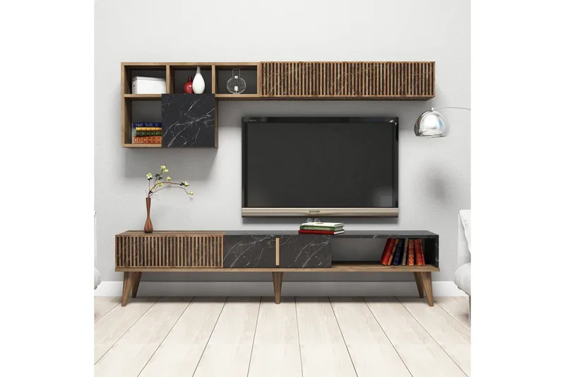 Millay TV-Möbelset 180 cm, Valnöt/Svart