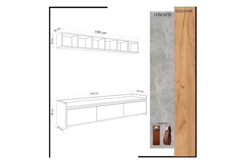 Mod Design Tv-bänk med Vägghylla - Grå/Trä - Möbler - Vardagsrum - Tv-möbler & mediamöbler - Tv-möbelset