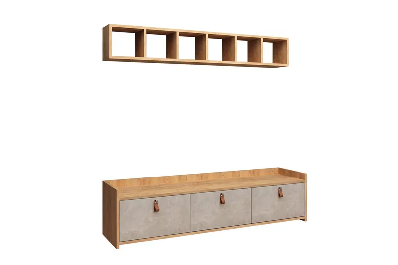 Mod Design Tv-bänk med Vägghylla - Grå/Trä - Möbler - Vardagsrum - Tv-möbler & mediamöbler - Tv-möbelset